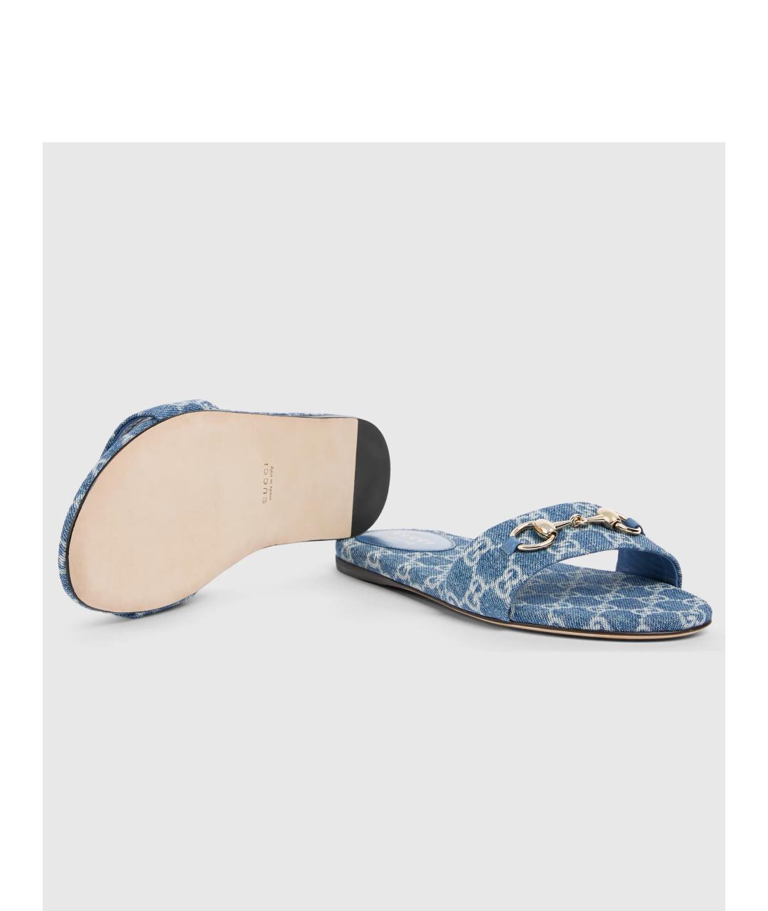 GUCCI Голубые текстильные шлепанцы, фото 2