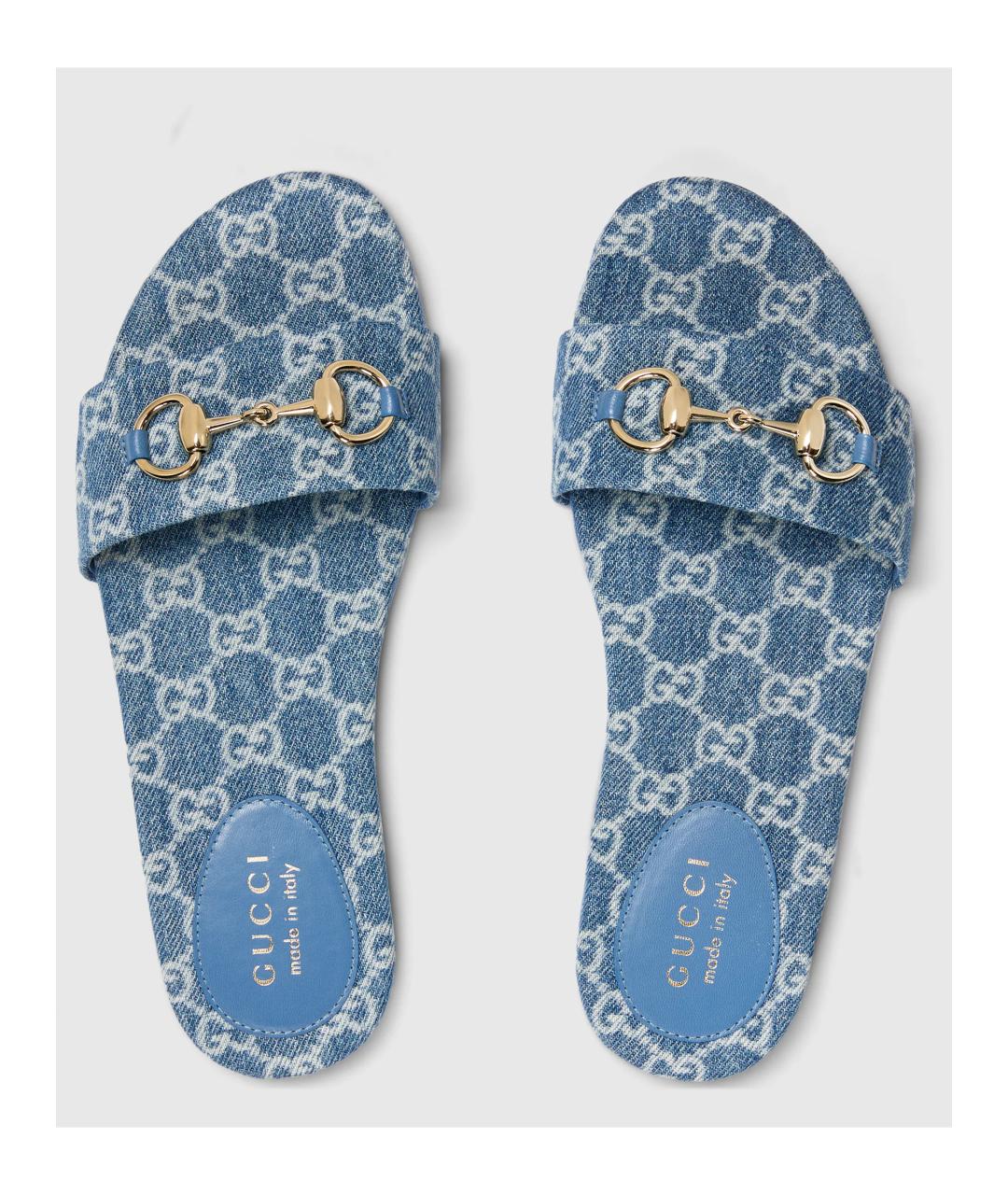 GUCCI Голубые текстильные шлепанцы, фото 3