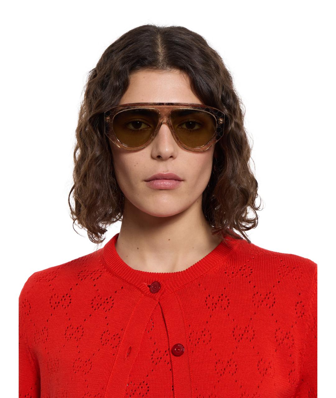 GUCCI Коричневые пластиковые солнцезащитные очки, фото 3
