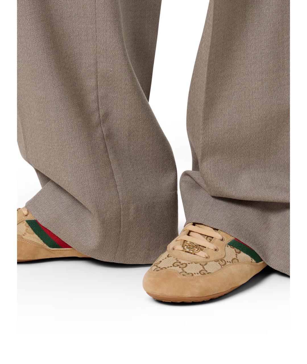 GUCCI Бежевые замшевые кроссовки, фото 4