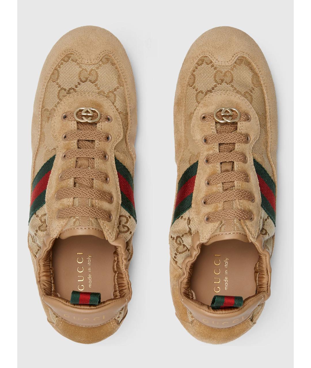 GUCCI Бежевые замшевые кроссовки, фото 7