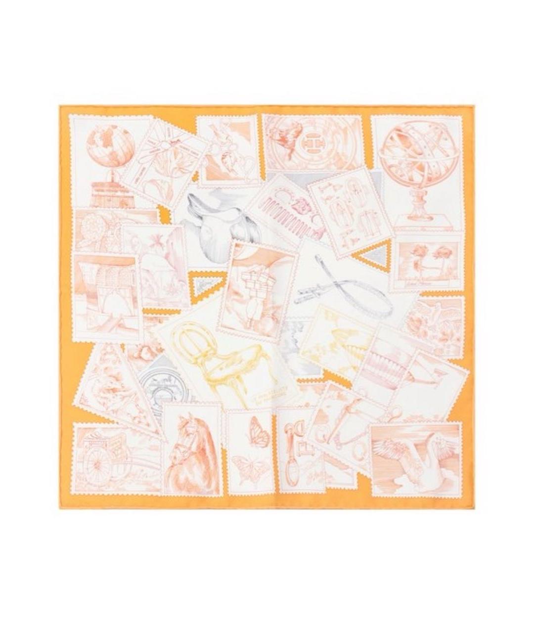 HERMES Оранжевый шелковый платок, фото 6