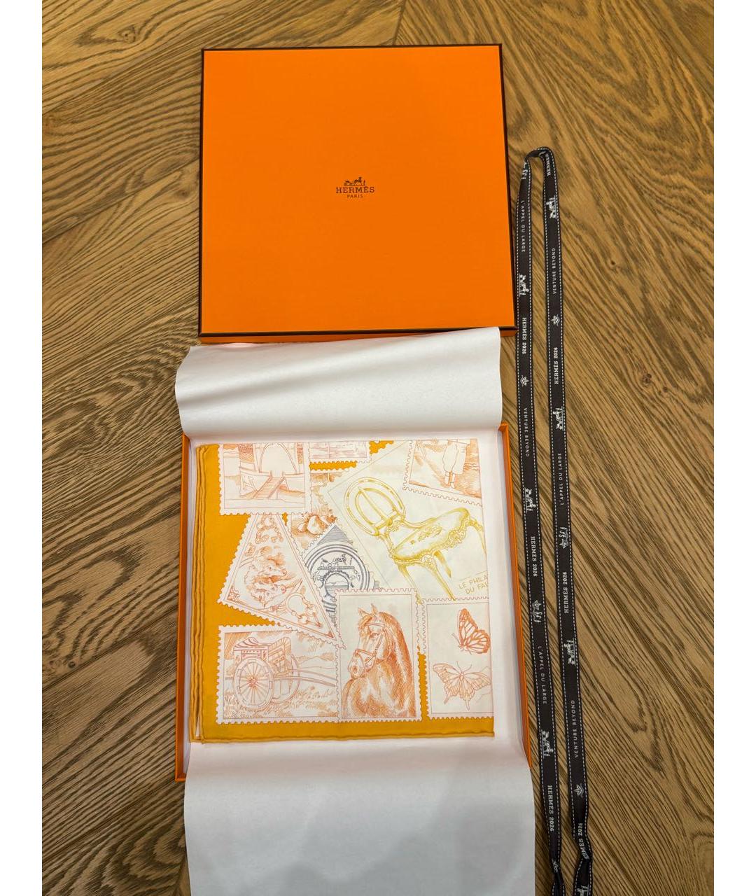 HERMES Оранжевый шелковый платок, фото 4