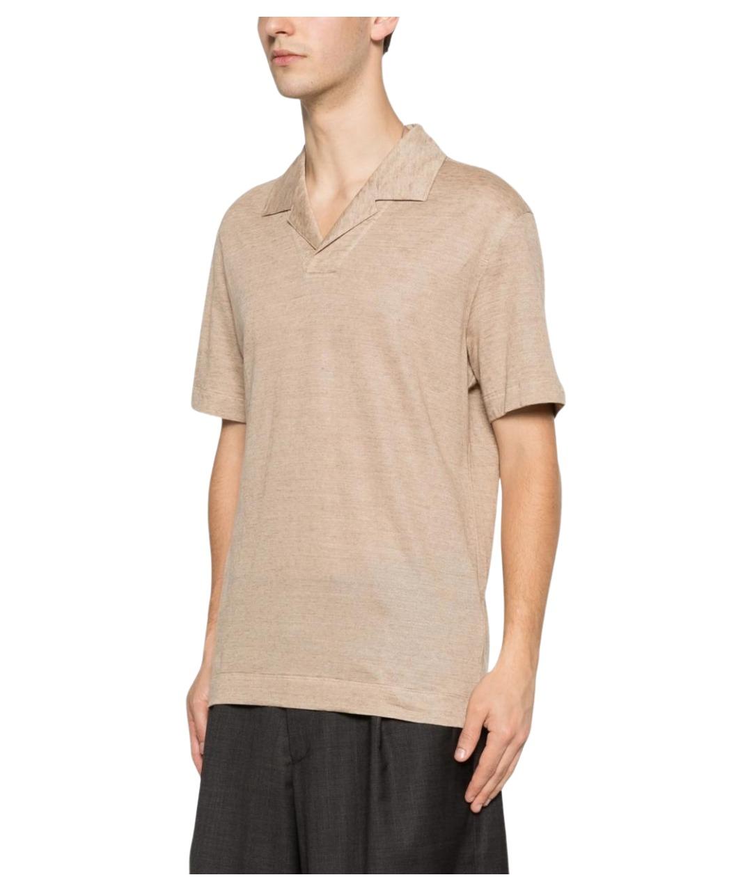 ZEGNA Бежевое поло с коротким рукавом, фото 3