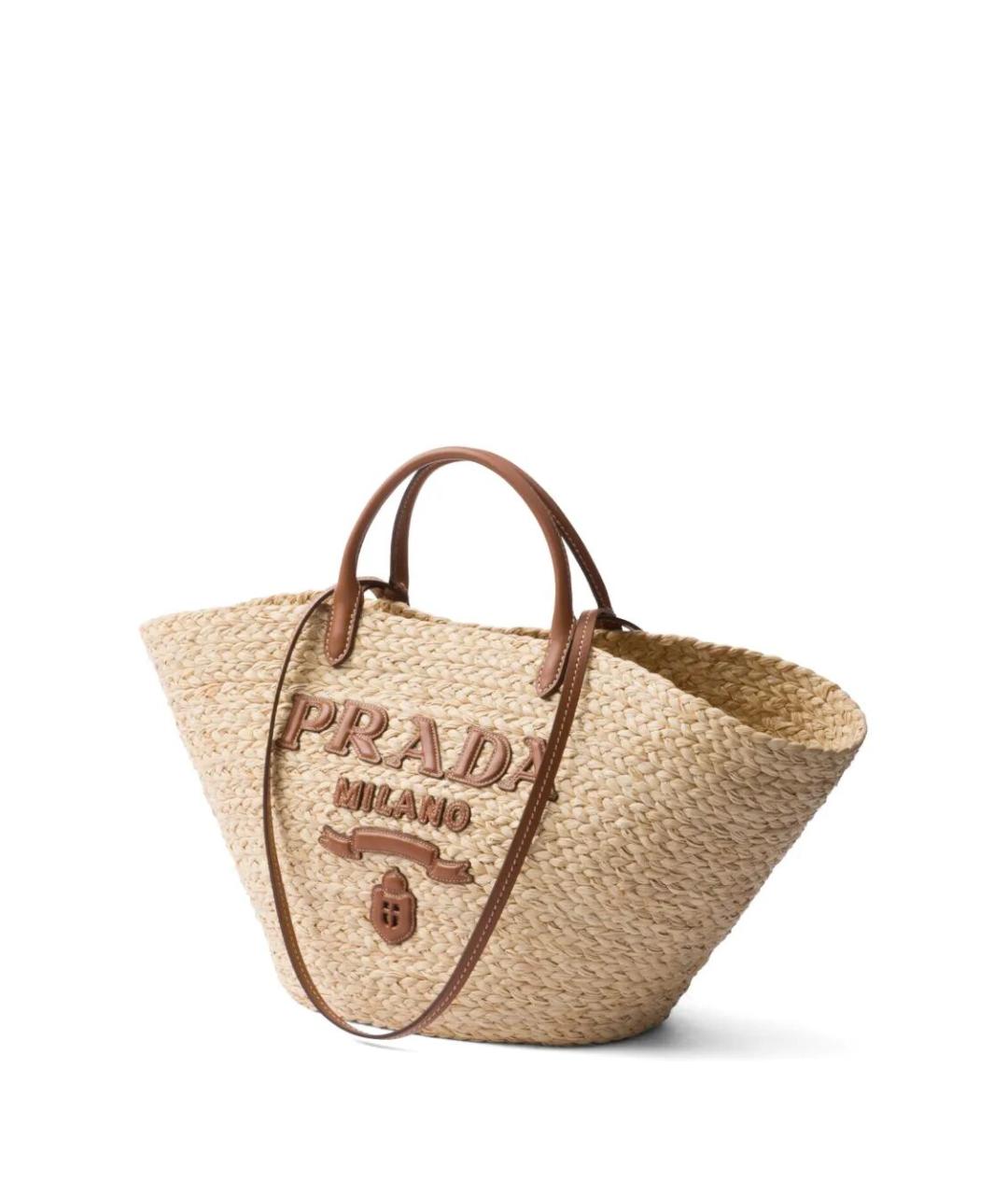 PRADA Бежевая пелетеная сумка тоут, фото 2