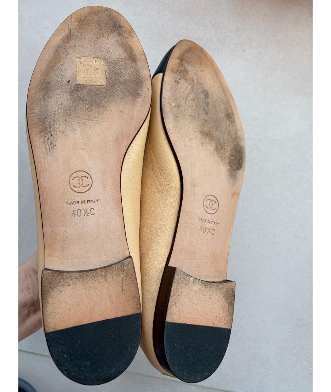 CHANEL Бежевые кожаные балетки, фото 3
