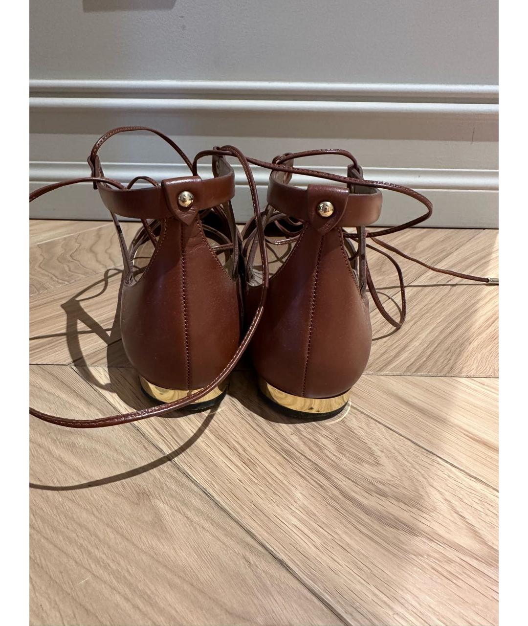 AQUAZZURA Коричневые кожаные балетки, фото 4