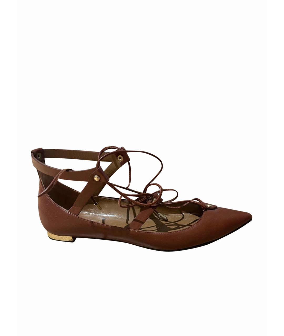 AQUAZZURA Коричневые кожаные балетки, фото 1