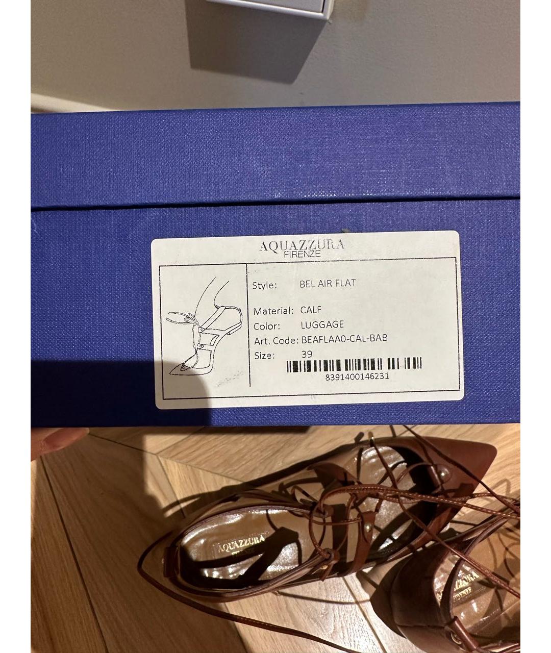 AQUAZZURA Коричневые кожаные балетки, фото 3