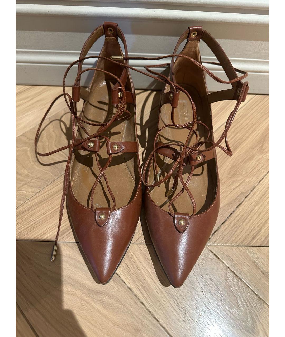 AQUAZZURA Коричневые кожаные балетки, фото 2