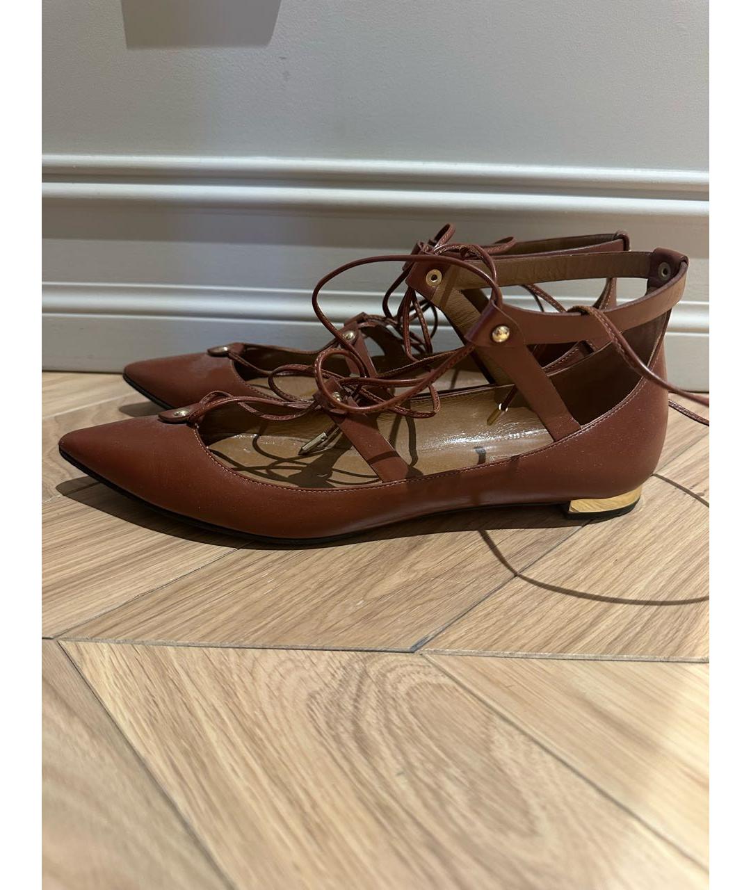AQUAZZURA Коричневые кожаные балетки, фото 5