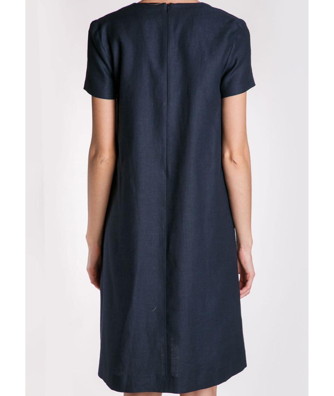 LES COPAINS Темно-синее льняное повседневное платье, фото 4