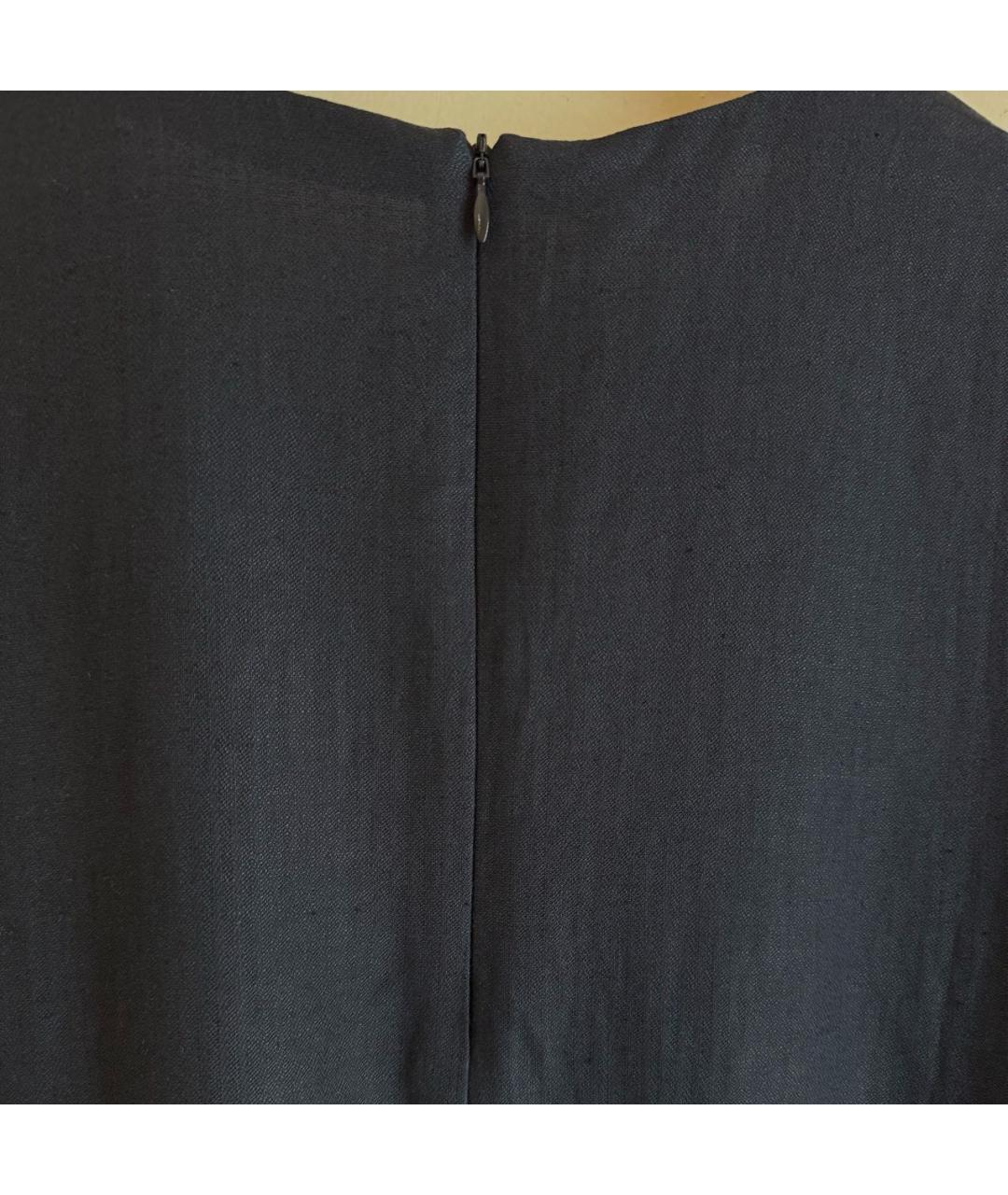 LES COPAINS Темно-синее льняное повседневное платье, фото 8