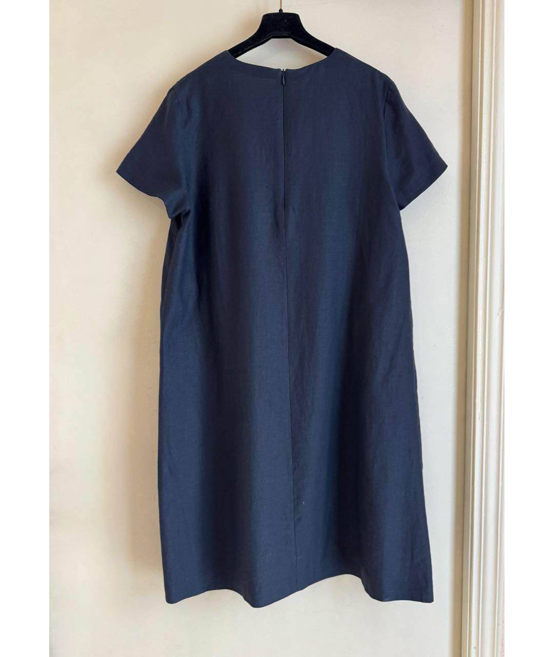 LES COPAINS Темно-синее льняное повседневное платье, фото 5