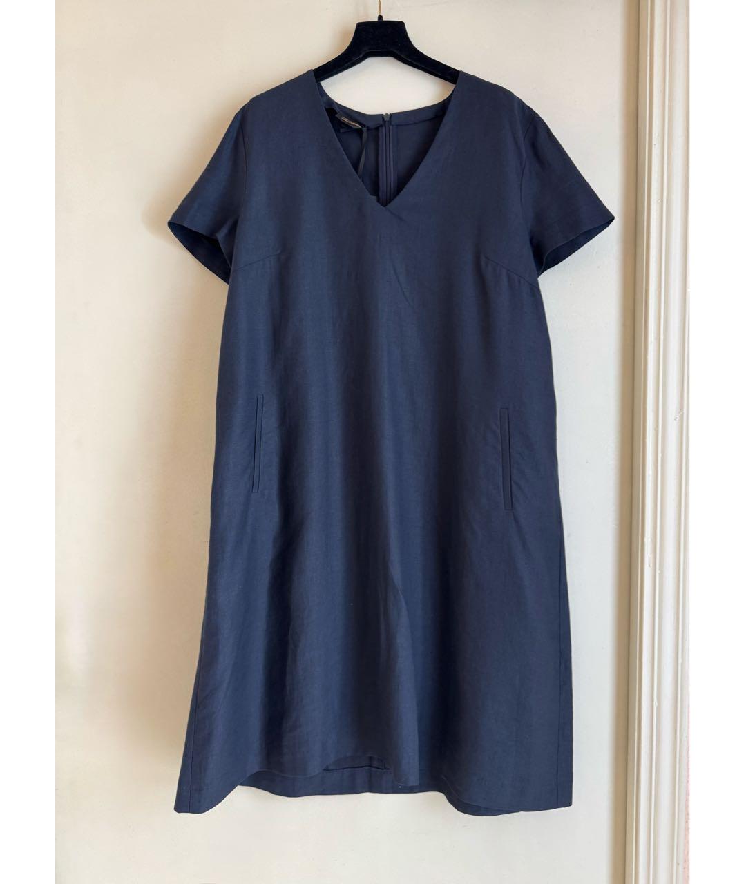 LES COPAINS Темно-синее льняное повседневное платье, фото 9