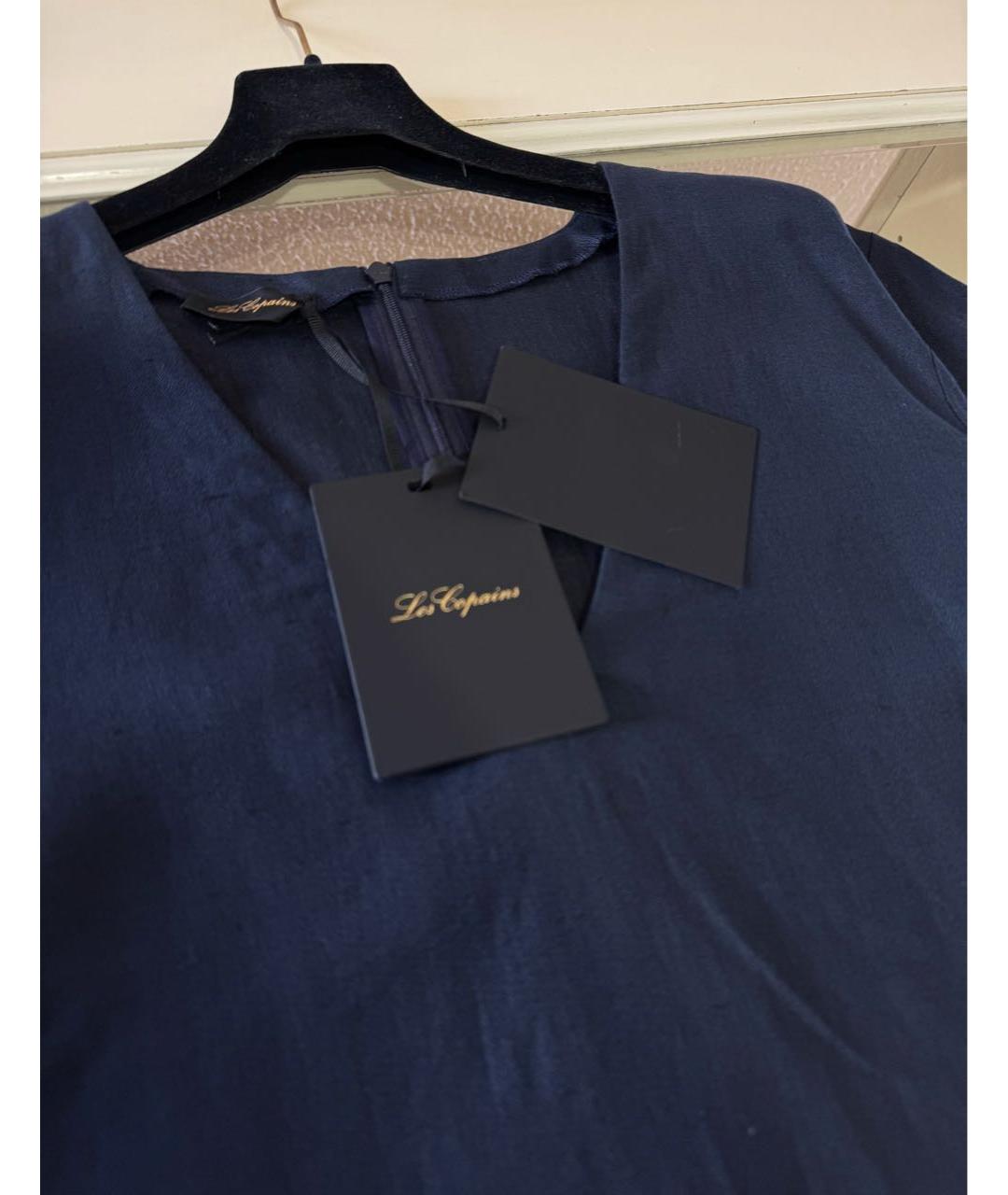 LES COPAINS Темно-синее льняное повседневное платье, фото 6