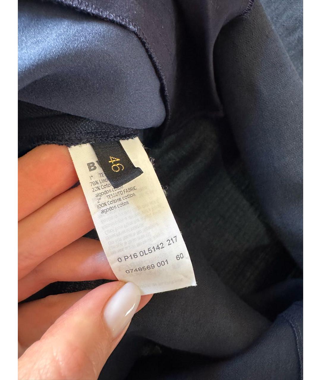 LES COPAINS Темно-синее льняное повседневное платье, фото 7