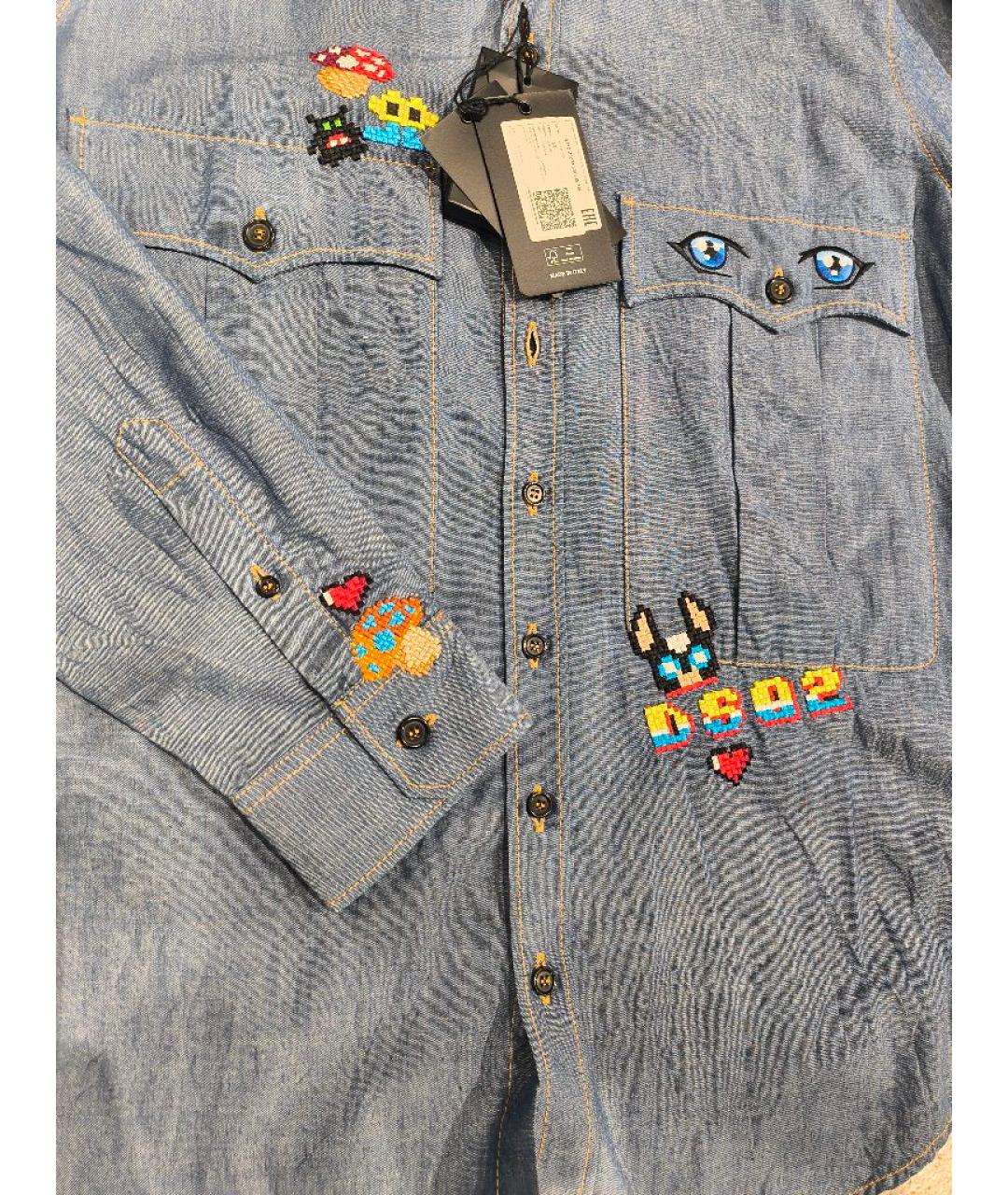 DSQUARED2 Голубая хлопковая кэжуал рубашка, фото 4