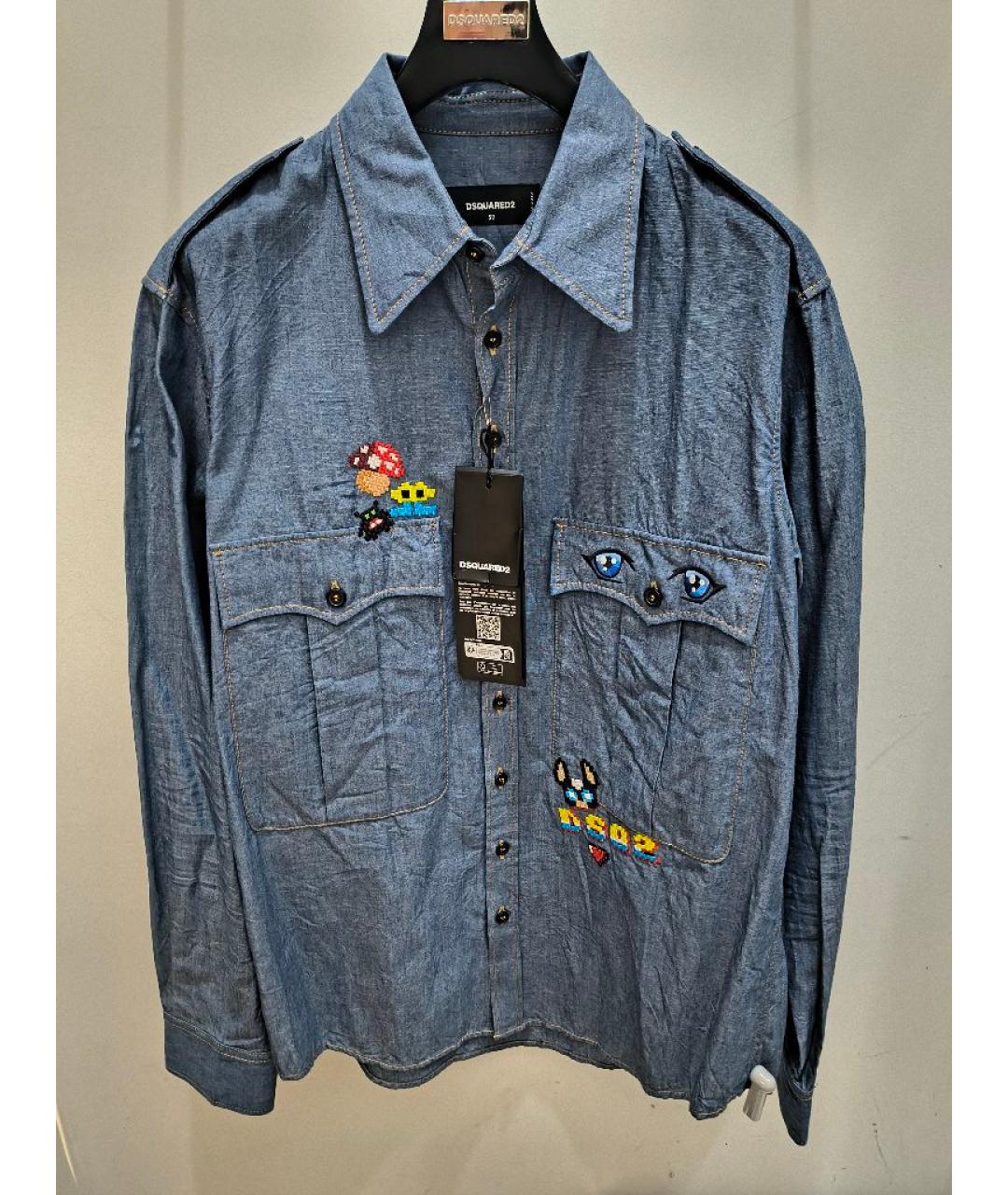 DSQUARED2 Голубая хлопковая кэжуал рубашка, фото 6