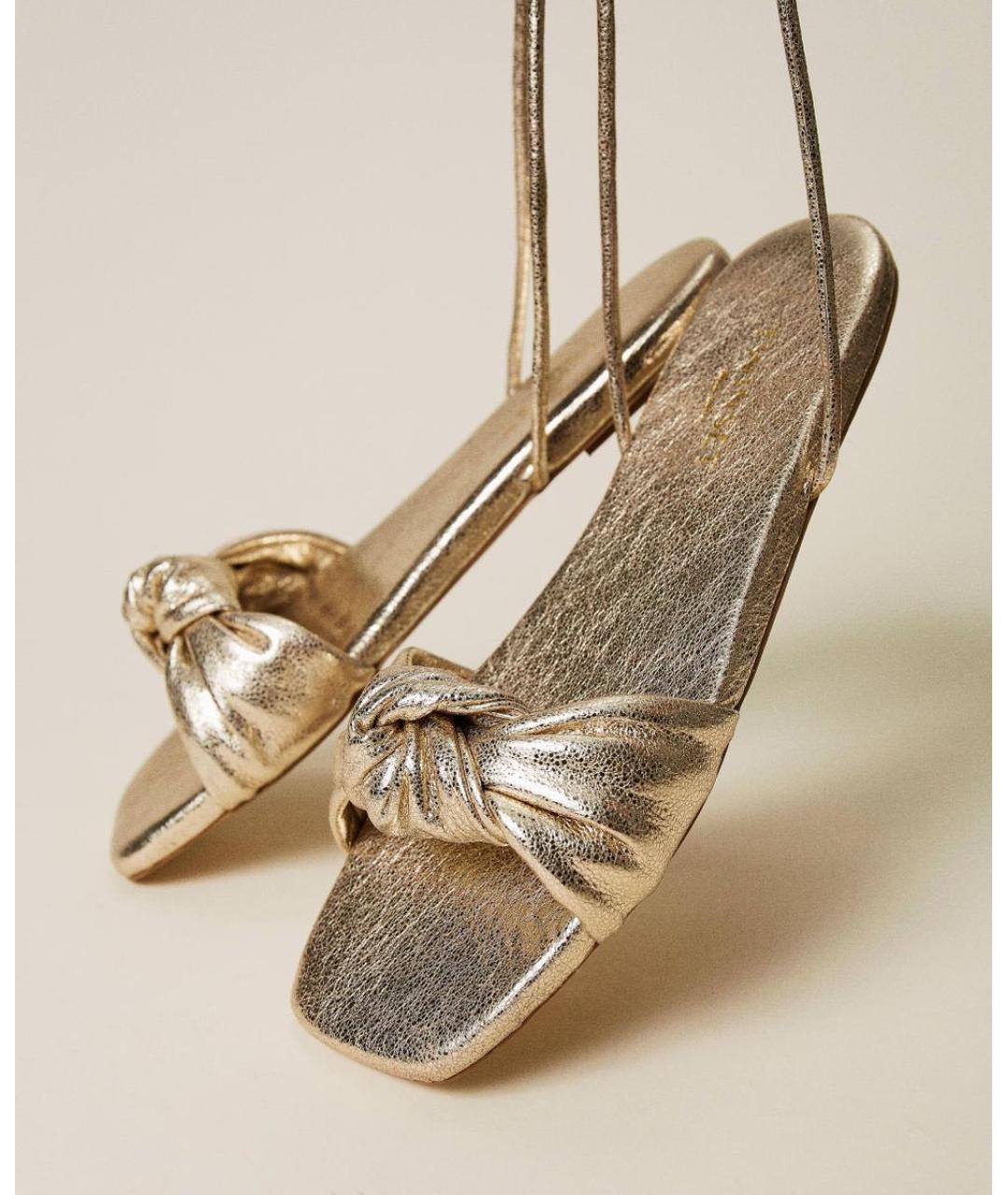 TWIN-SET Золотые кожаные босоножки, фото 6