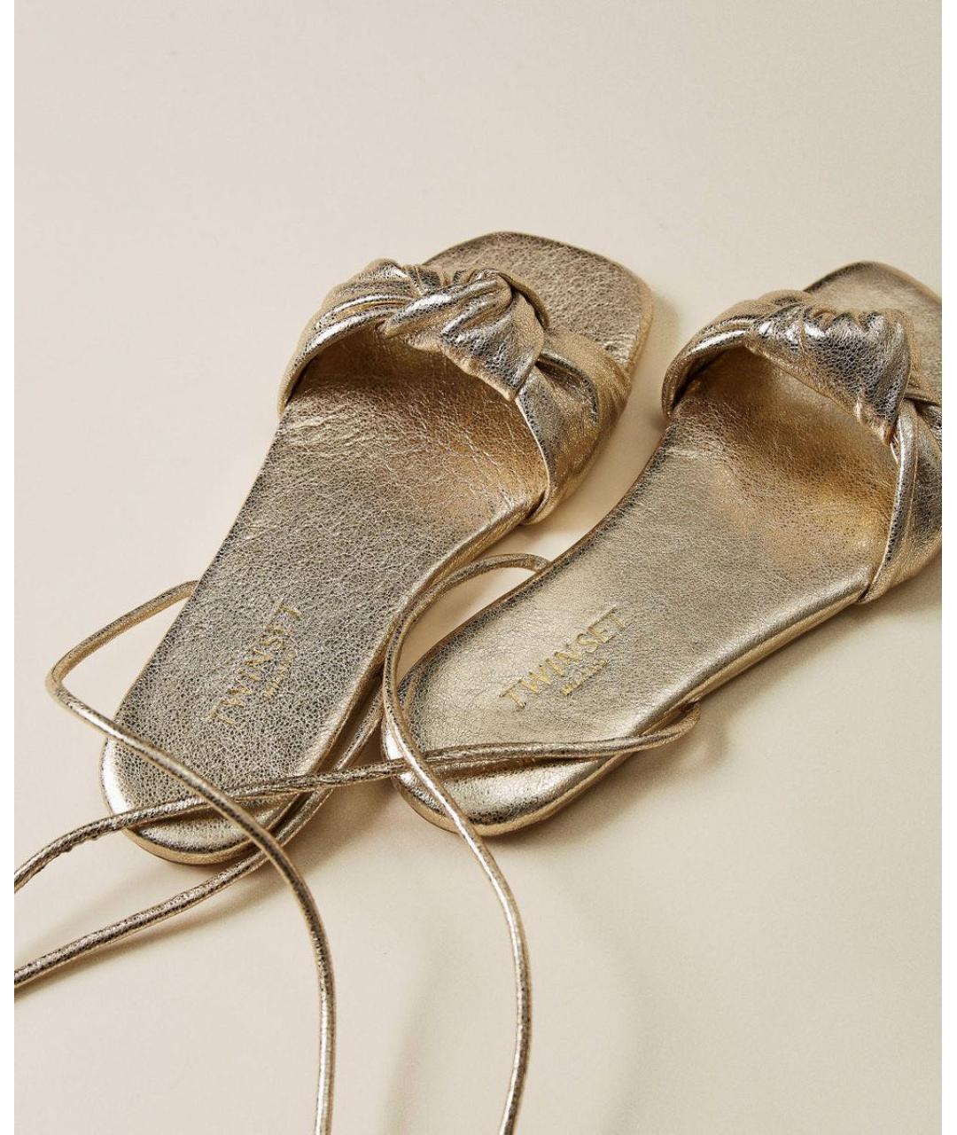 TWIN-SET Золотые кожаные босоножки, фото 4