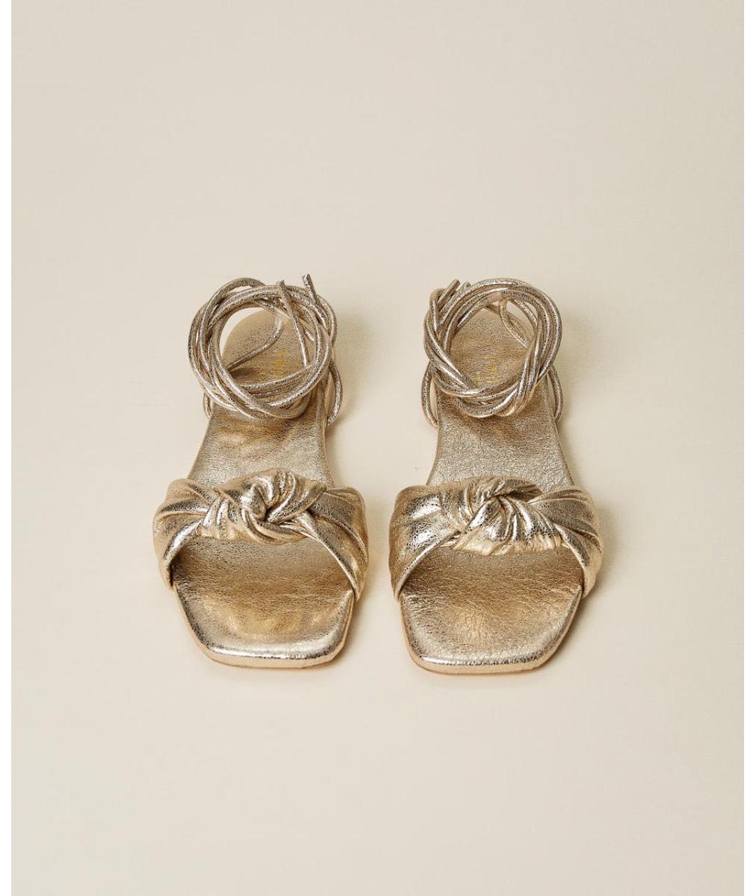 TWIN-SET Золотые кожаные босоножки, фото 3