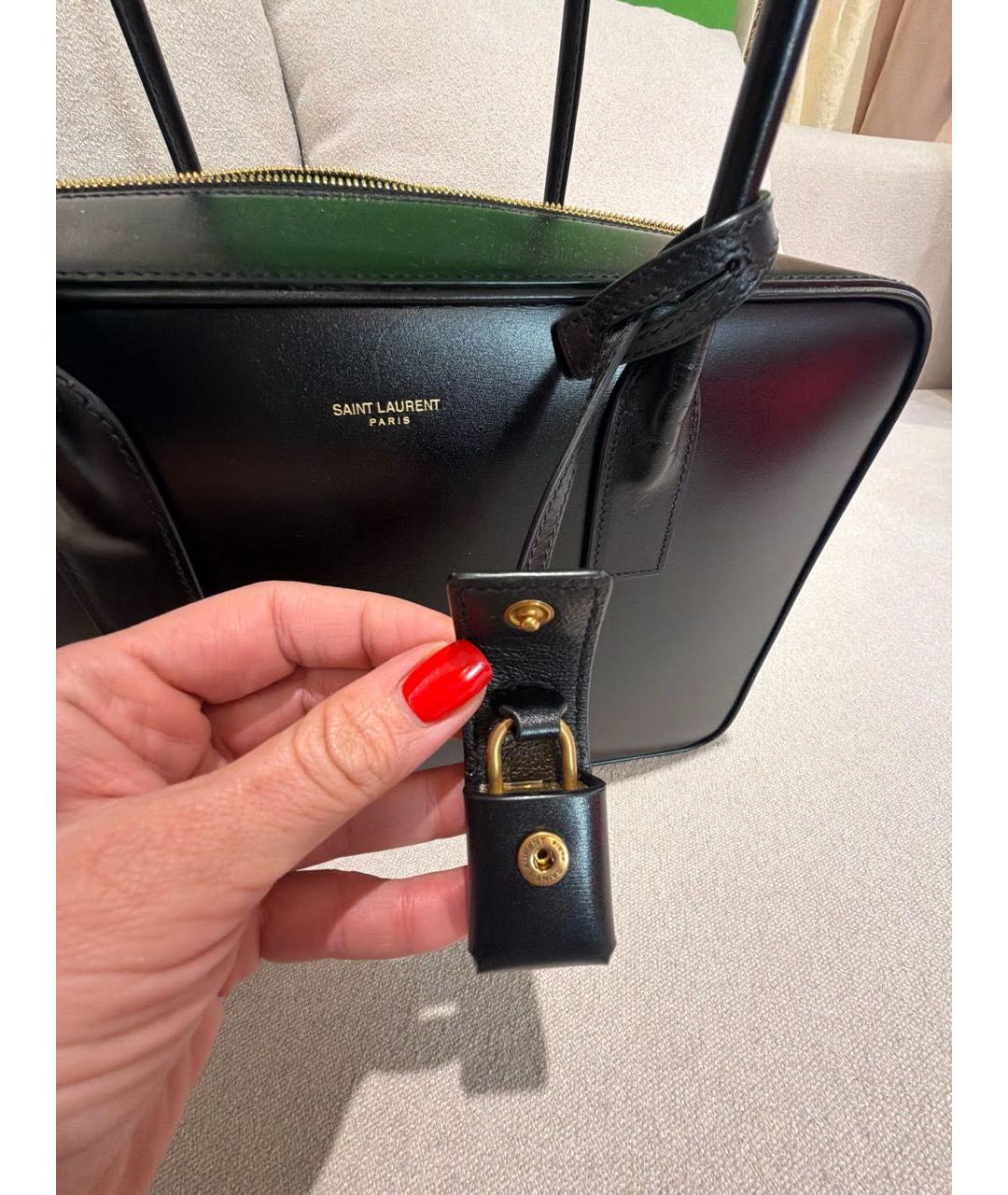 SAINT LAURENT Черная кожаная сумка тоут, фото 4