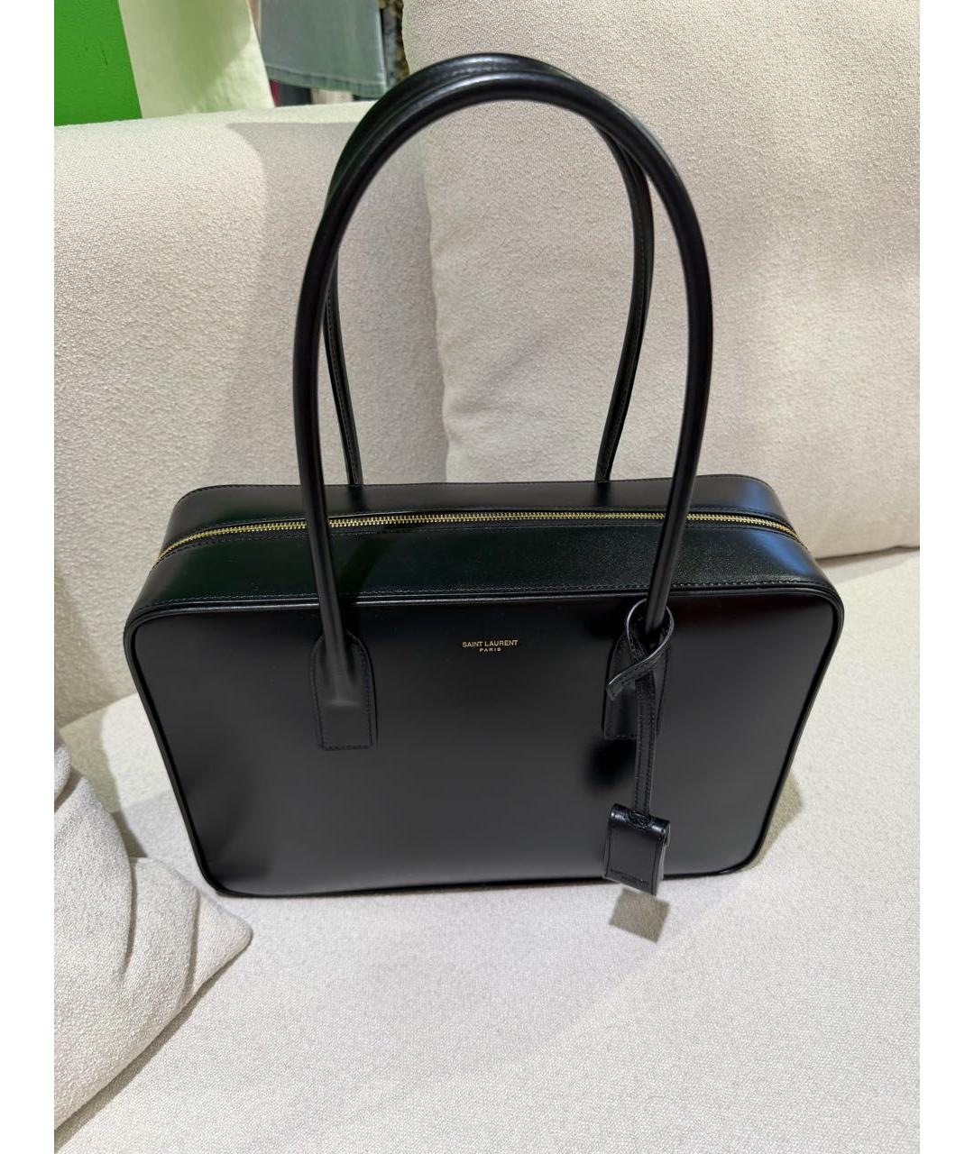SAINT LAURENT Черная кожаная сумка тоут, фото 5