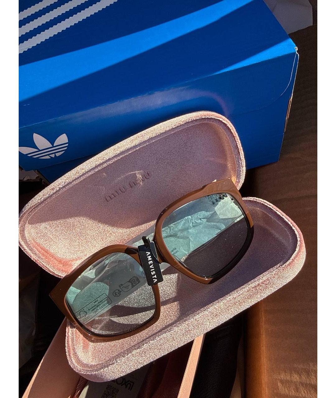 MIU MIU Коричневые пластиковые солнцезащитные очки, фото 5