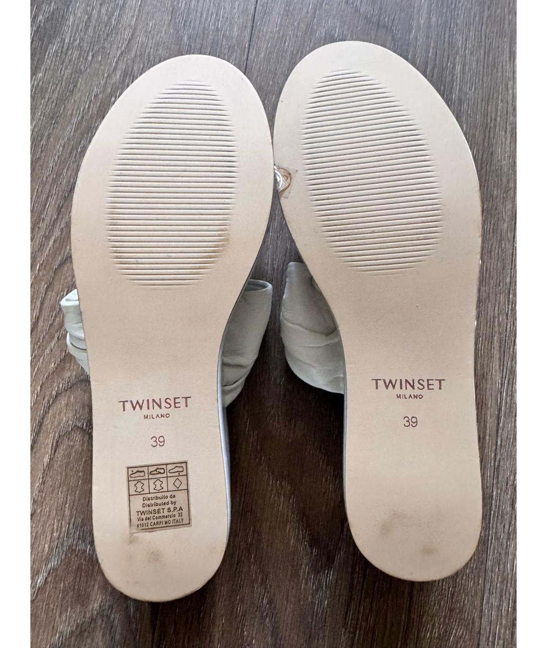 TWIN-SET Белые кожаные шлепанцы, фото 8