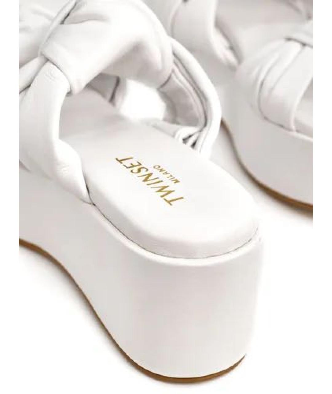 TWIN-SET Белые кожаные шлепанцы, фото 5