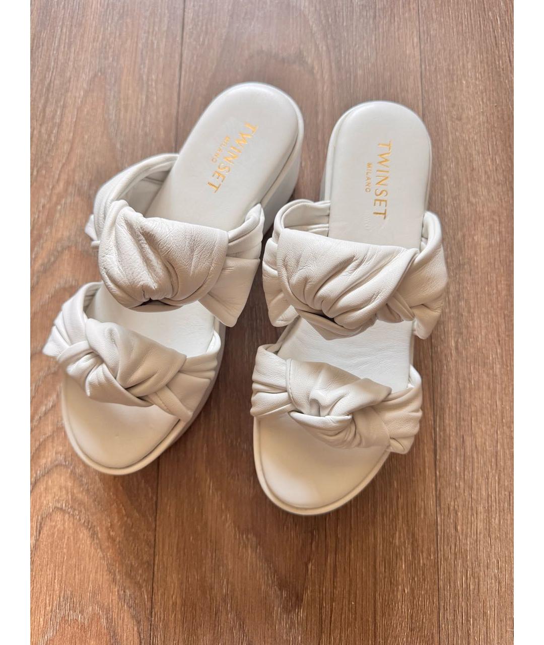 TWIN-SET Белые кожаные шлепанцы, фото 6