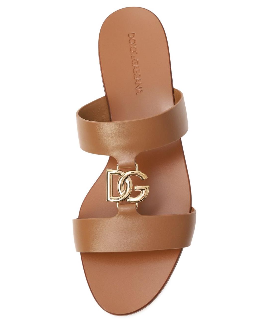 DOLCE&GABBANA Коричневые кожаные шлепанцы, фото 2