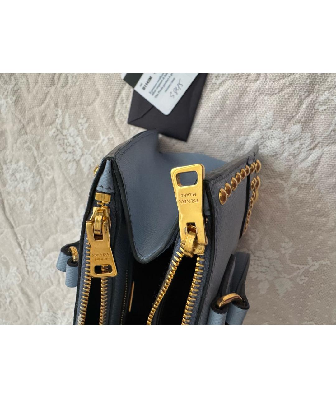 PRADA Голубая кожаная сумка с короткими ручками, фото 6