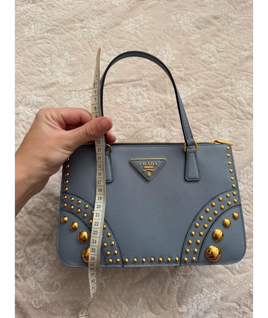 PRADA Голубая кожаная сумка с короткими ручками, фото 5