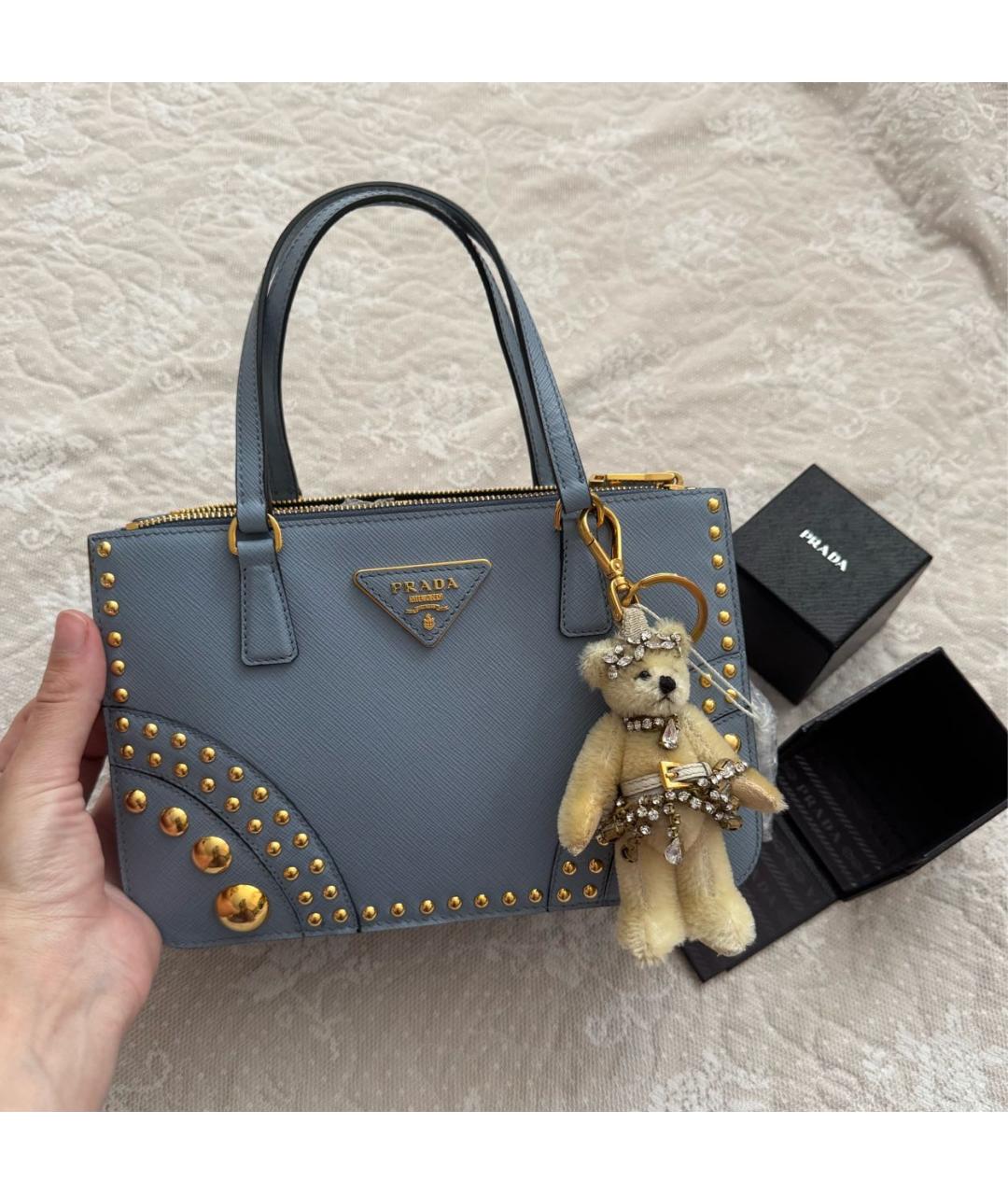 PRADA Голубая кожаная сумка с короткими ручками, фото 7