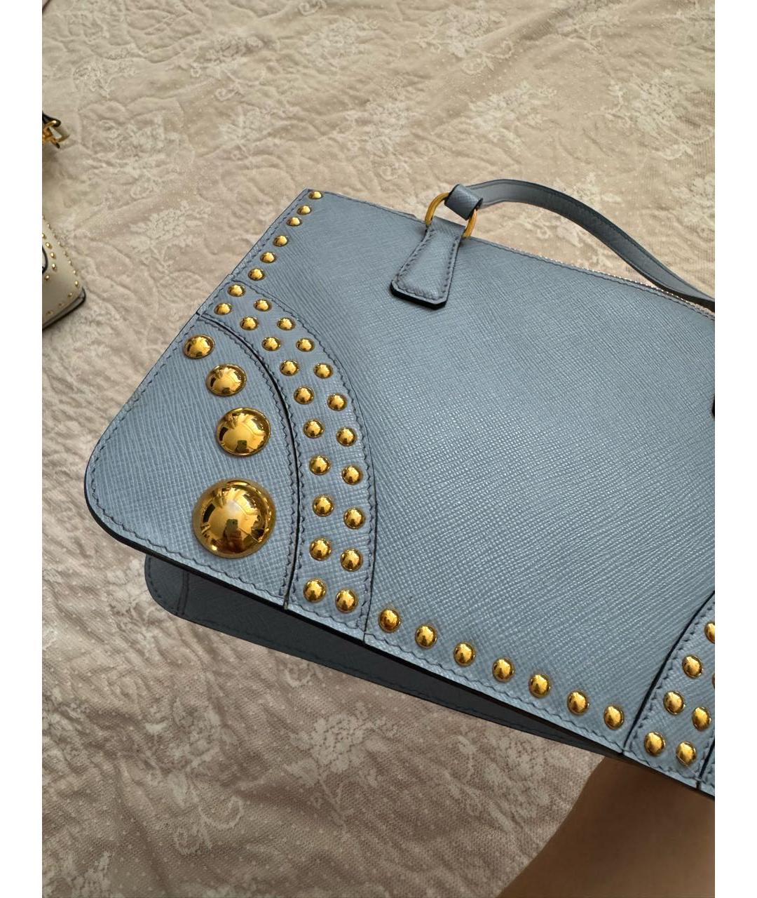 PRADA Голубая кожаная сумка с короткими ручками, фото 3