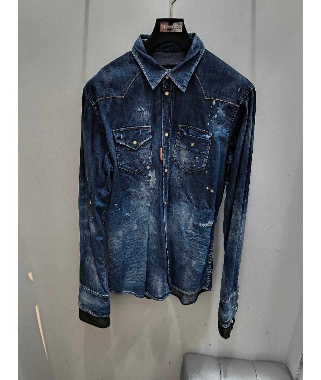 DSQUARED2 Голубая хлопковая кэжуал рубашка, фото 9