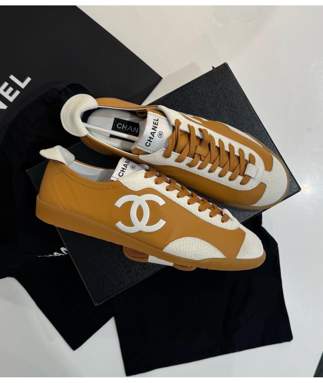CHANEL Горчичные кожаные кеды, фото 8