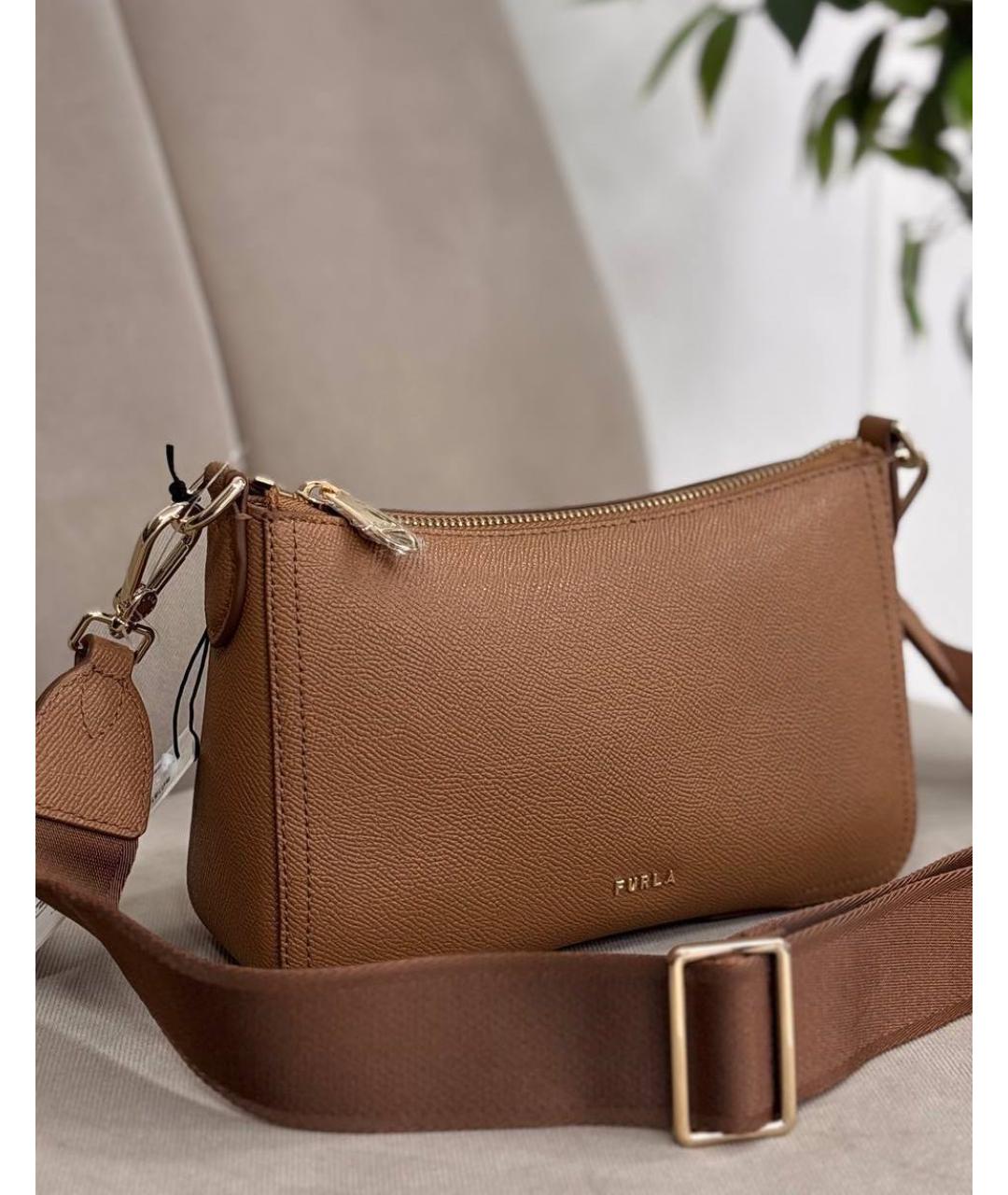 FURLA Коричневая кожаная сумка через плечо, фото 4