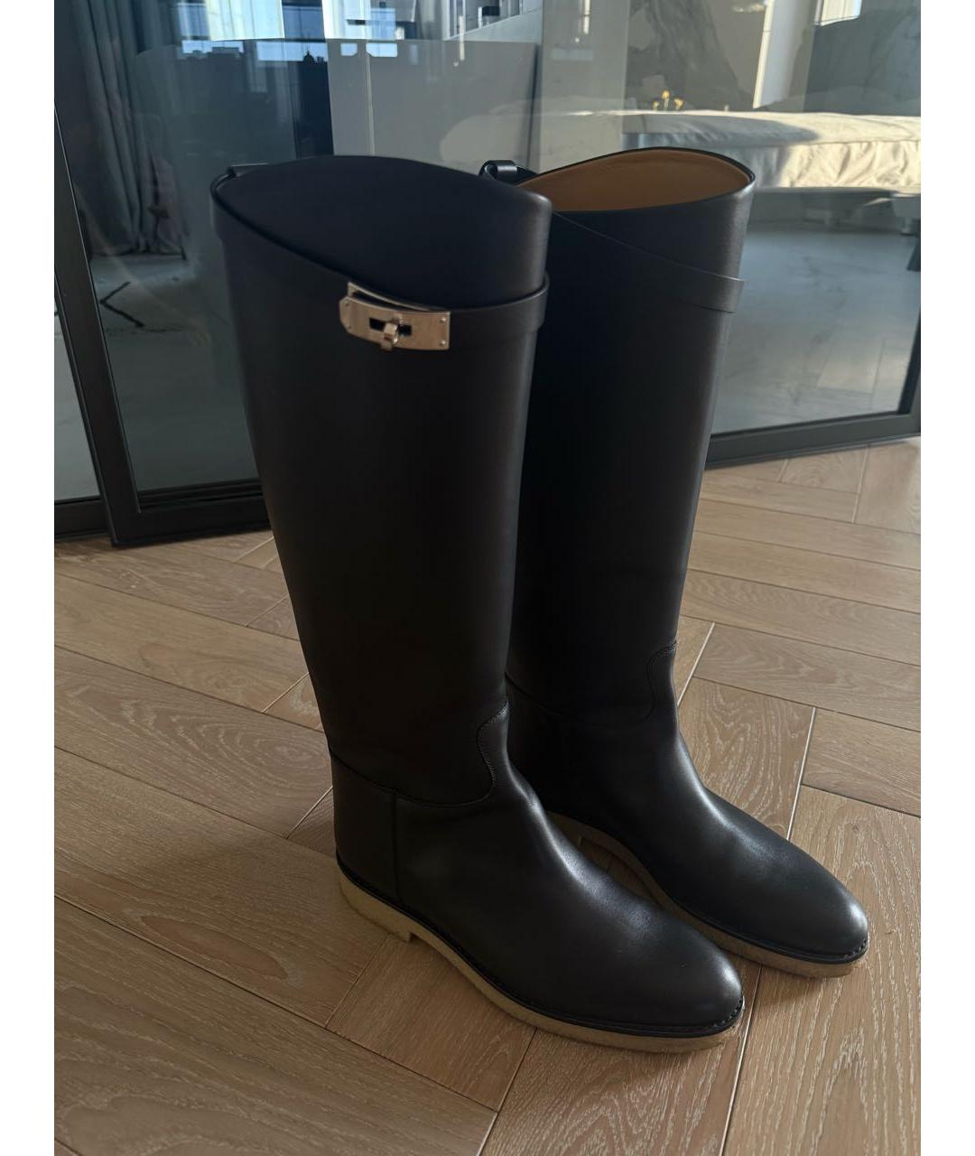 HERMES Черные кожаные сапоги, фото 3