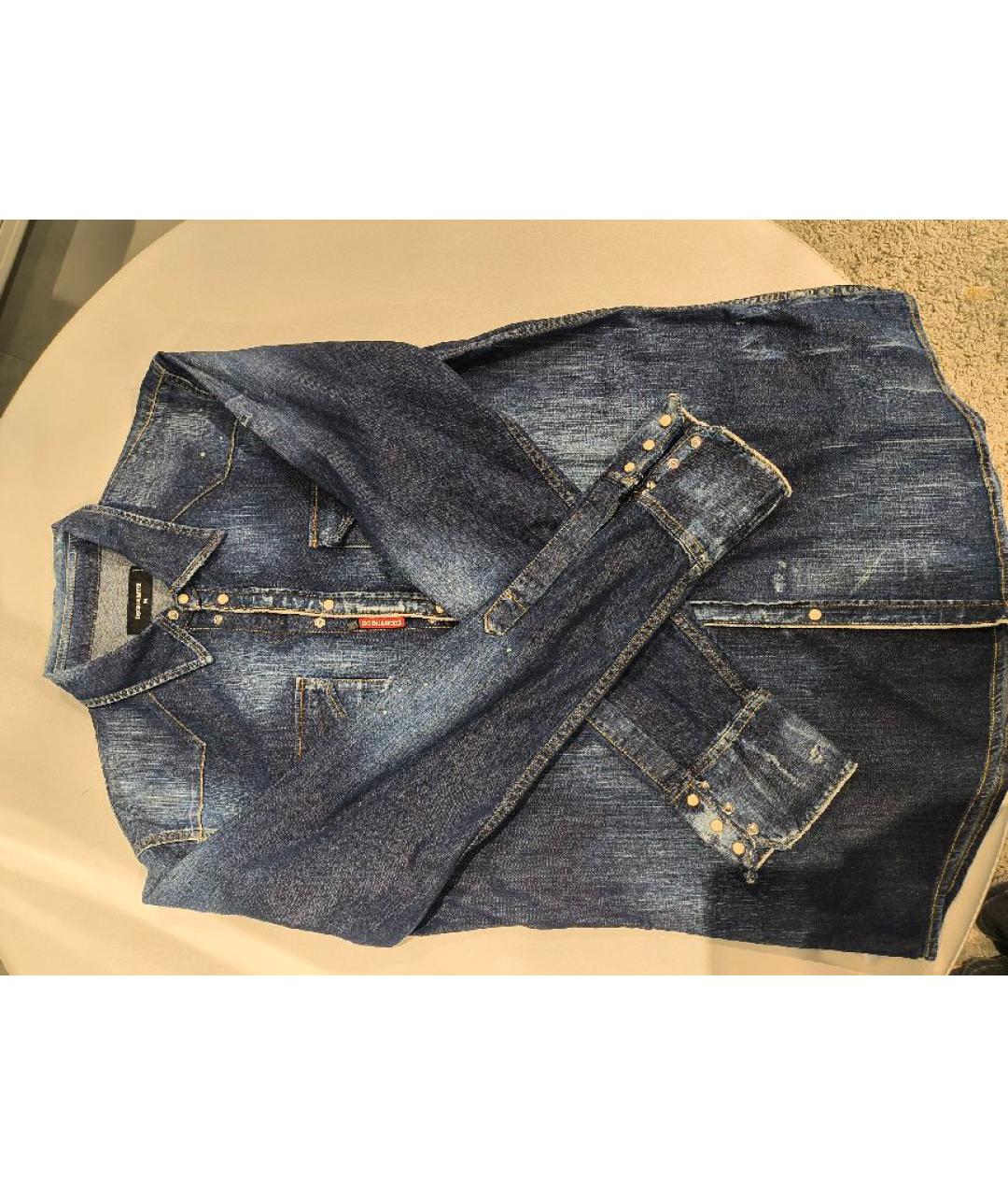 DSQUARED2 Синяя хлопковая кэжуал рубашка, фото 5