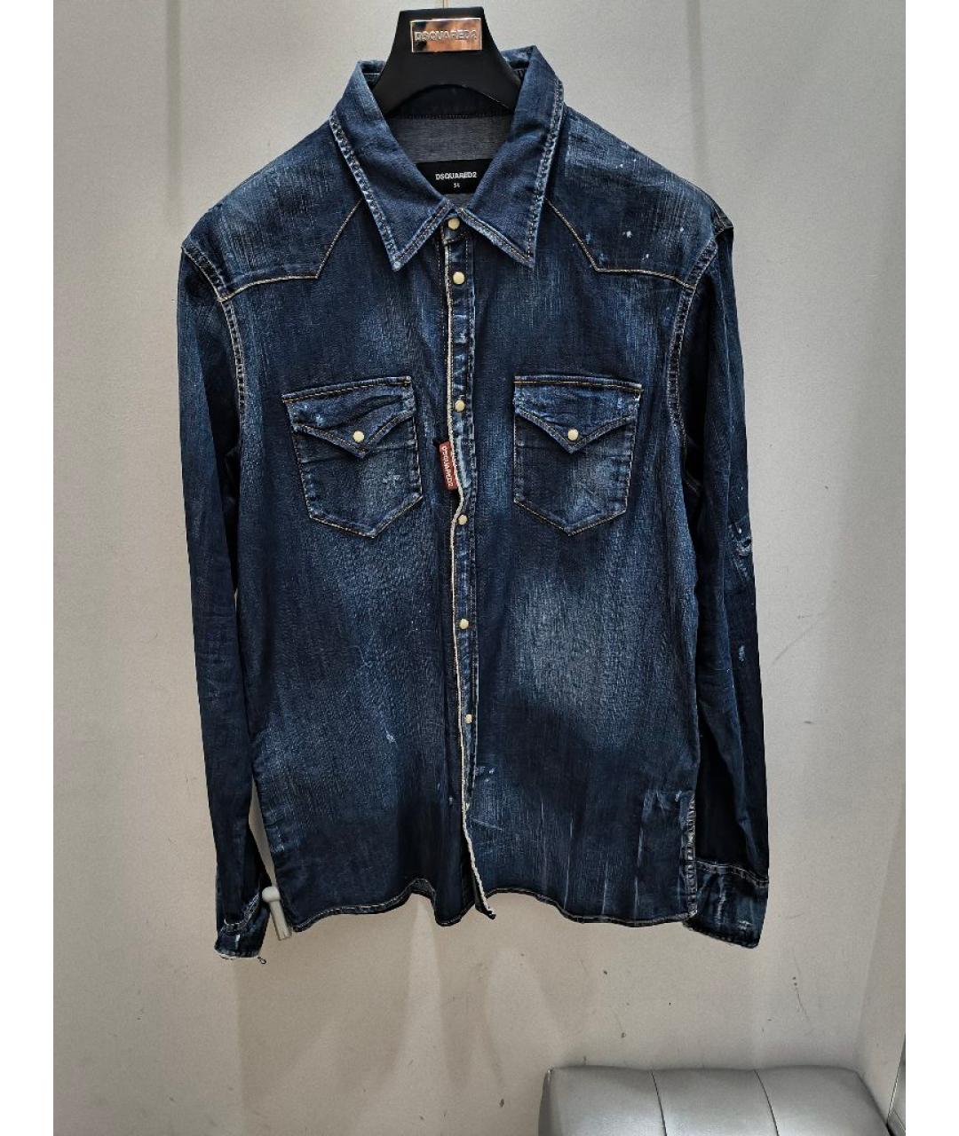 DSQUARED2 Синяя хлопковая кэжуал рубашка, фото 7