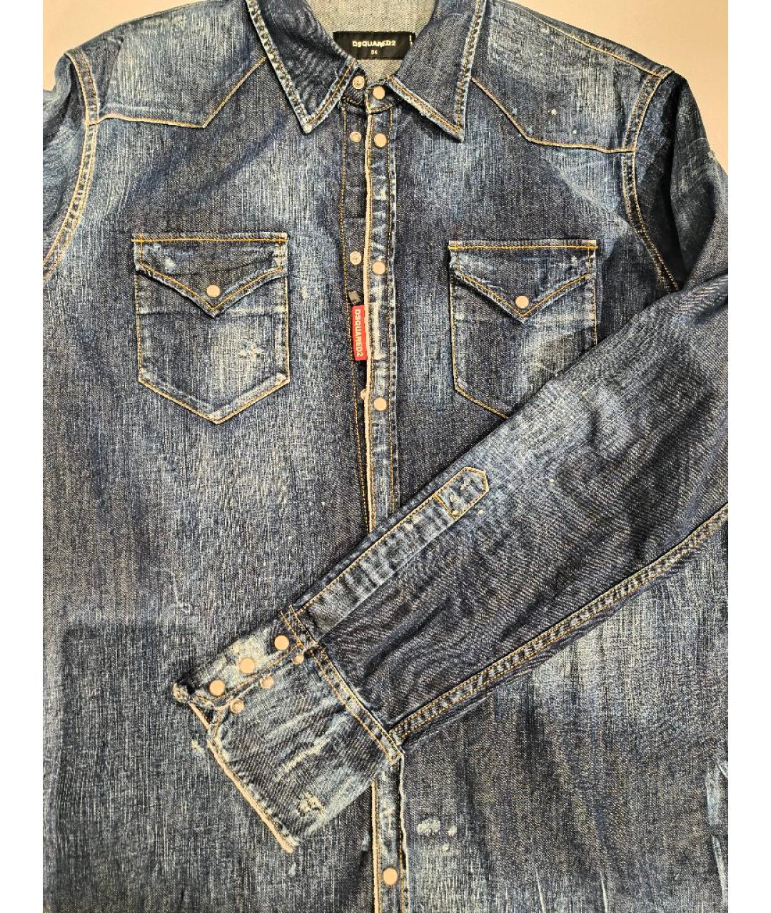 DSQUARED2 Синяя хлопковая кэжуал рубашка, фото 4