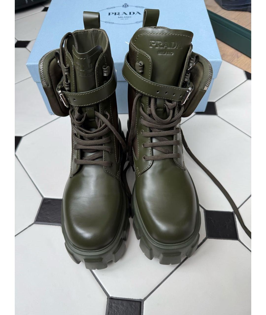 PRADA Хаки кожаные ботинки, фото 2