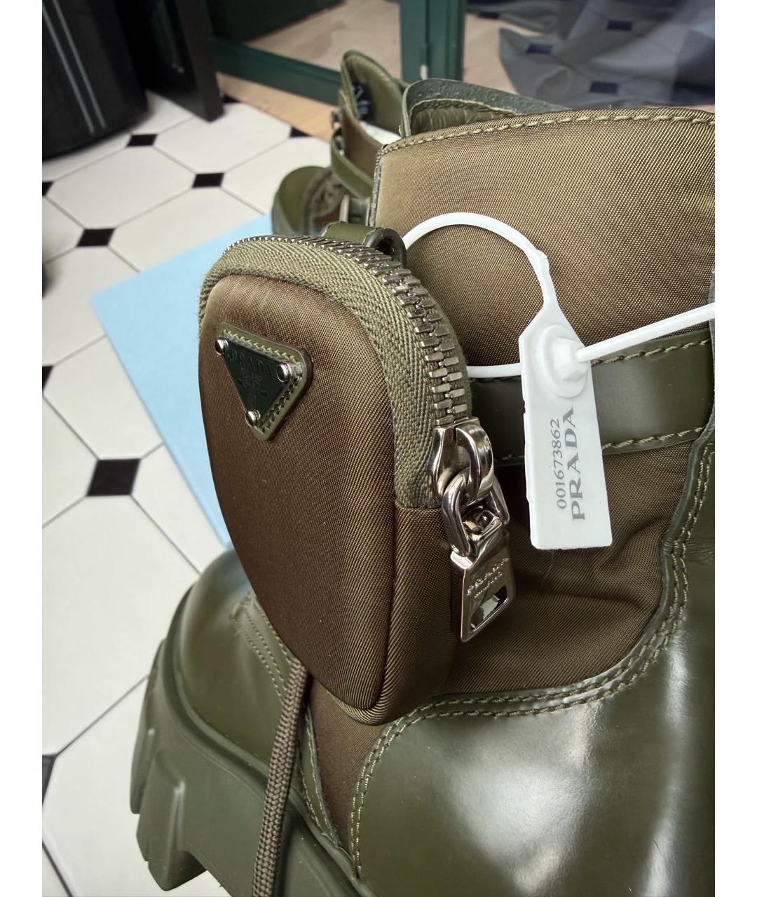 PRADA Хаки кожаные ботинки, фото 7