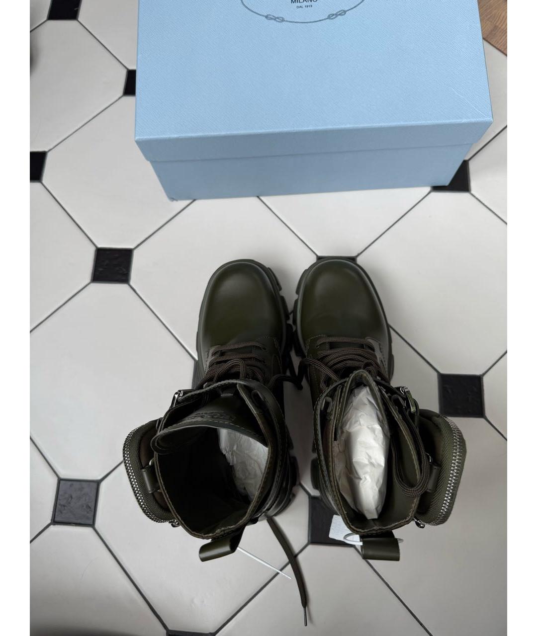 PRADA Хаки кожаные ботинки, фото 3