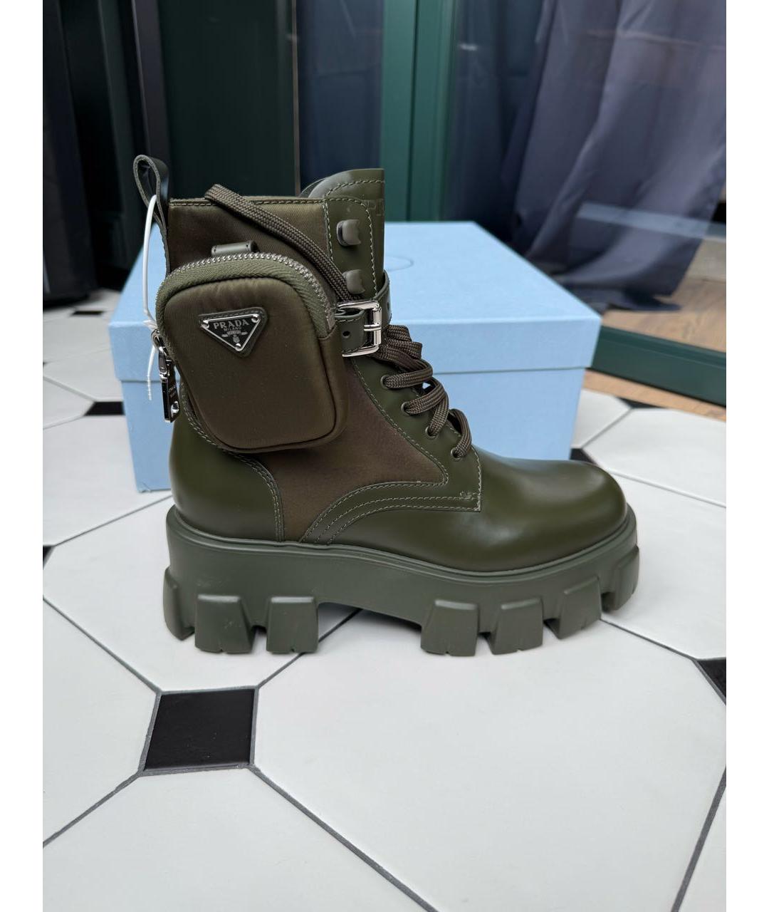 PRADA Хаки кожаные ботинки, фото 8