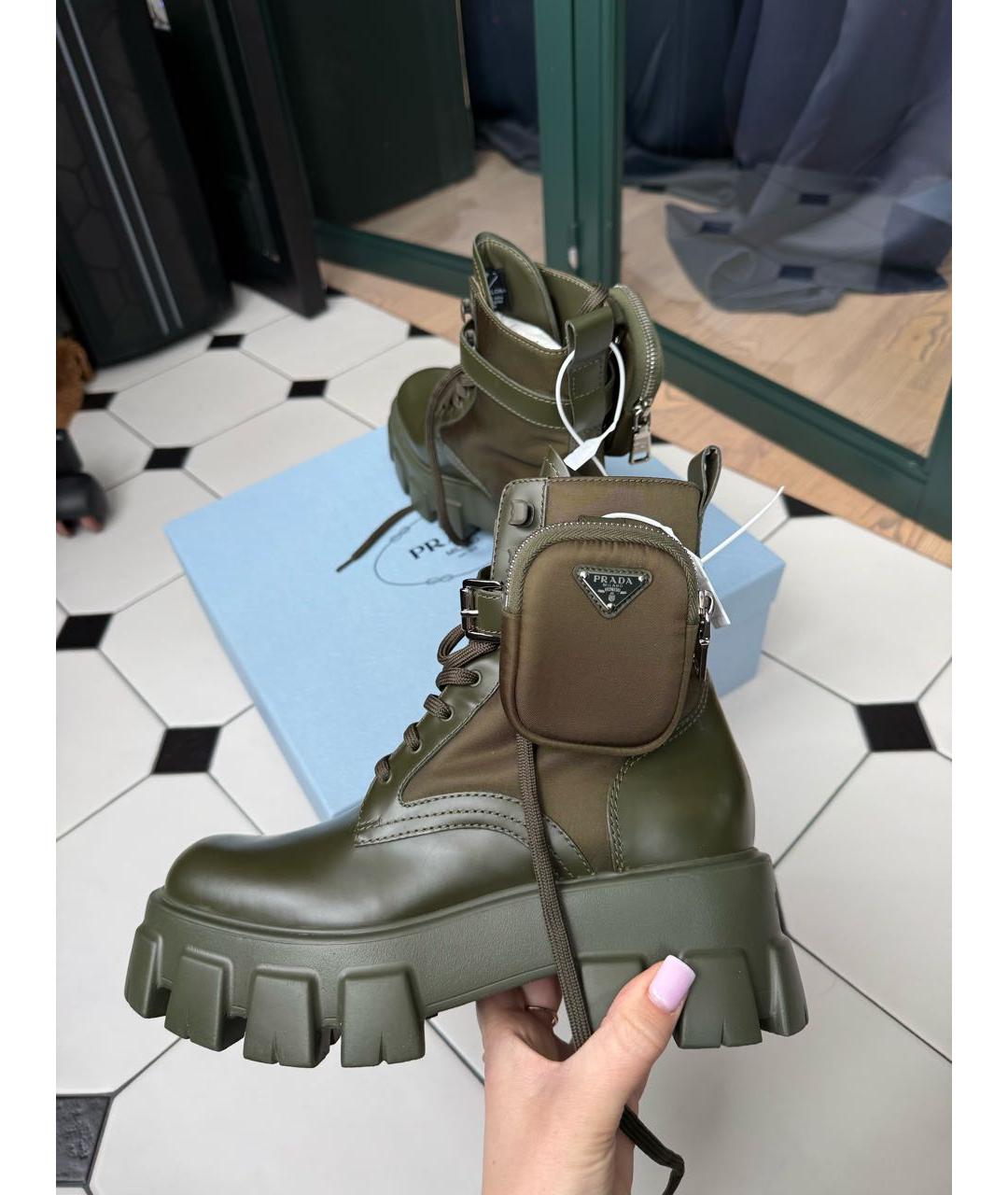 PRADA Хаки кожаные ботинки, фото 6