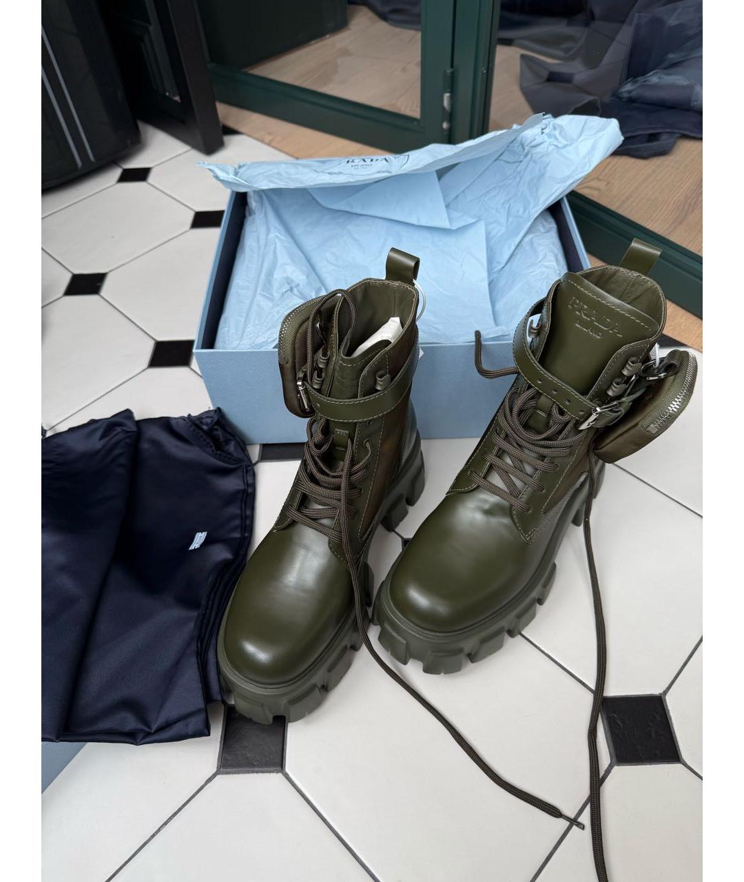 PRADA Хаки кожаные ботинки, фото 5